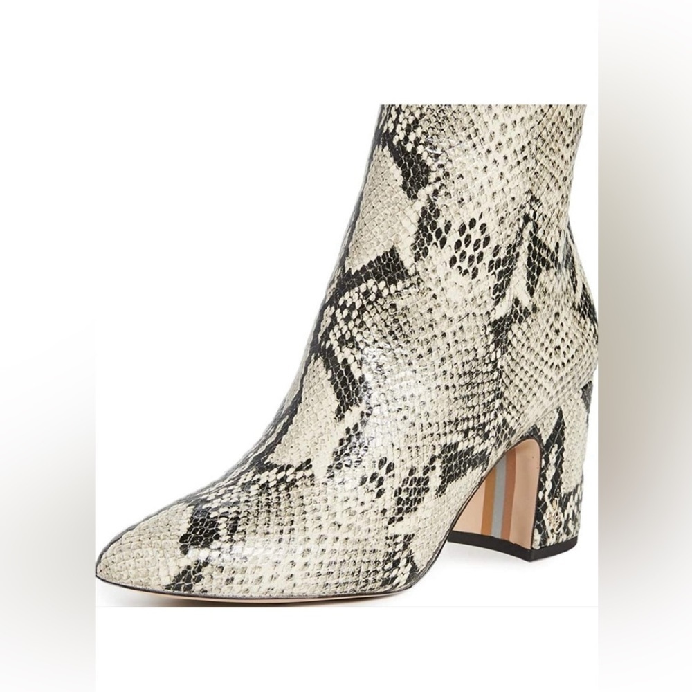 Sam Edelman Snake-Print Heeled Ankle Boots in Cream and Black